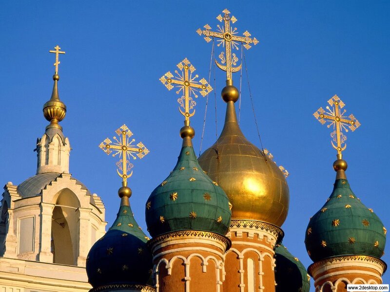 Golden domes of a Russian church
