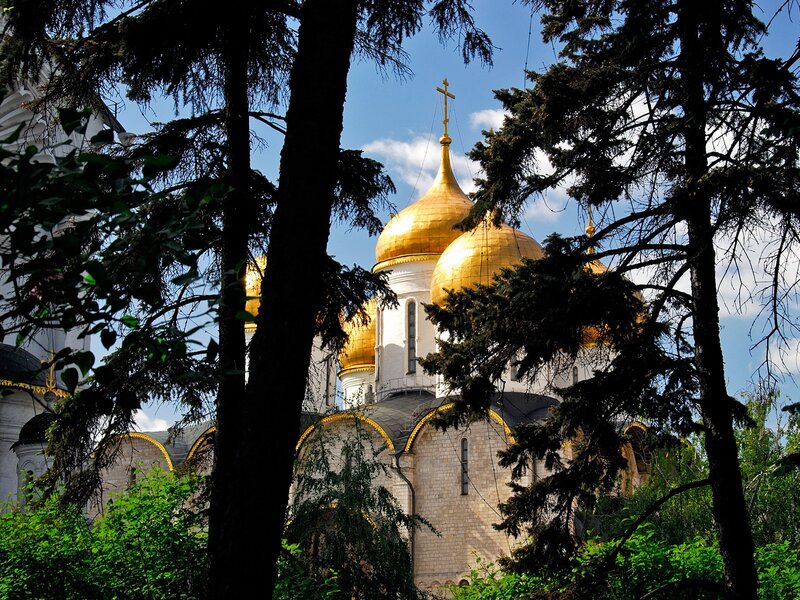 Golden domes of a Russian church