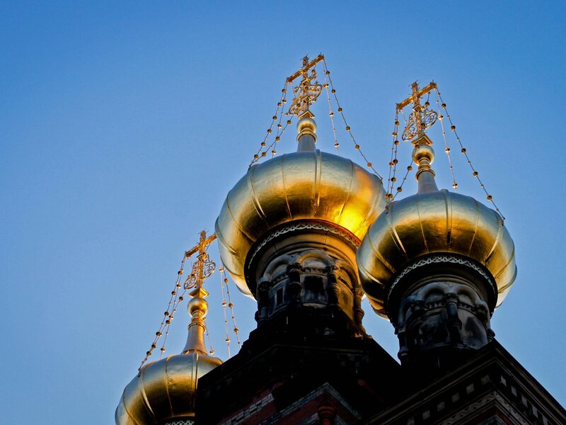 Golden domes of a Russian church