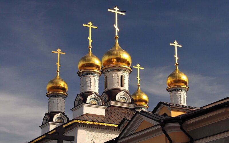 Golden Domes of Church — Gold, Dramatic, Afternoon