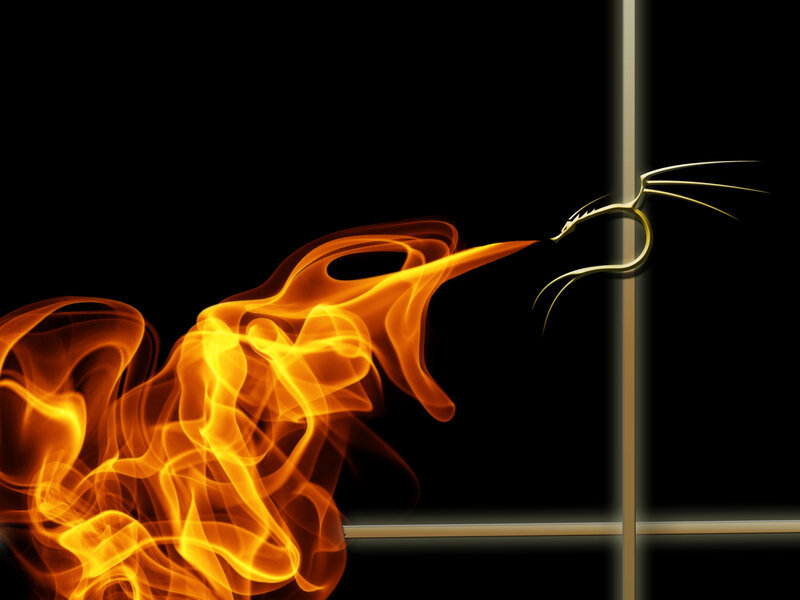 Golden Dragon Breathing Fire — Black, Dramatic