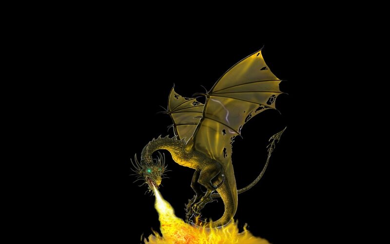 Golden Dragon Breathing Fire — Black