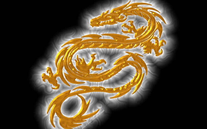Golden Dragon Design — Gold, Dramatic, Digital Art, Smoke