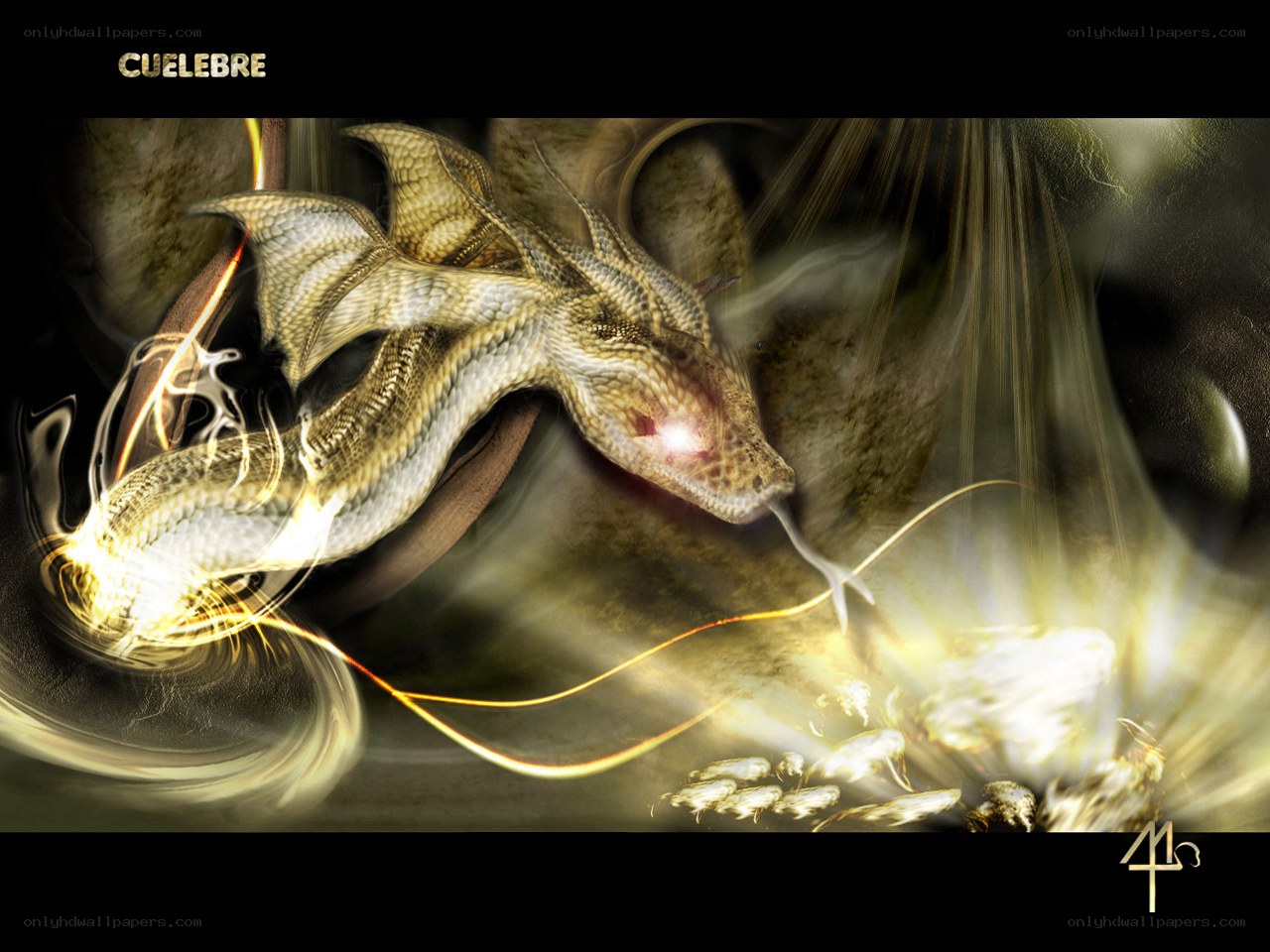 Golden dragon in cave