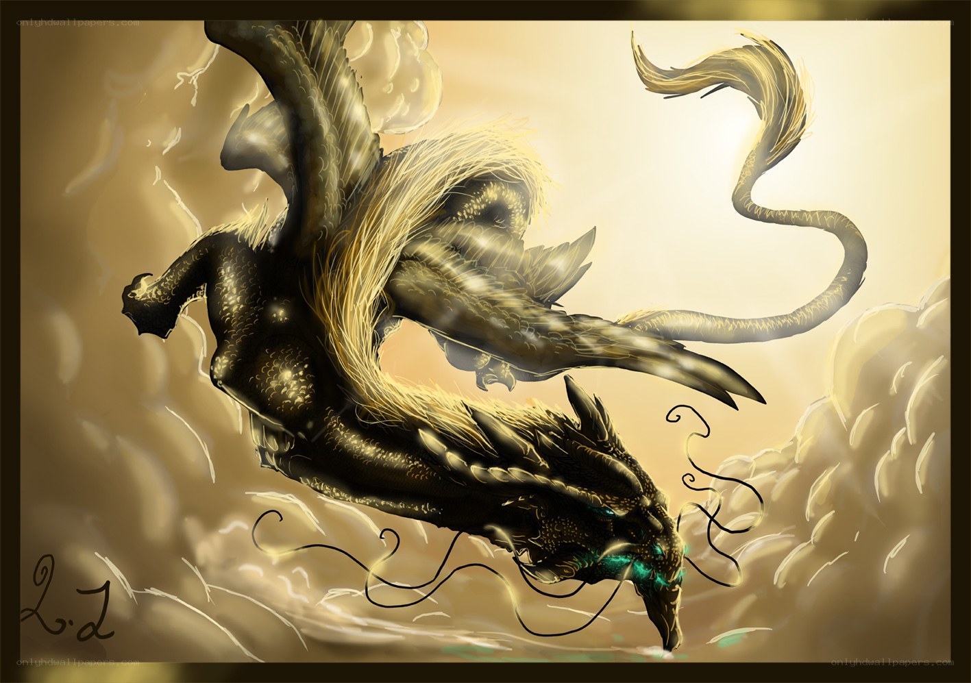 golden dragon in clouds