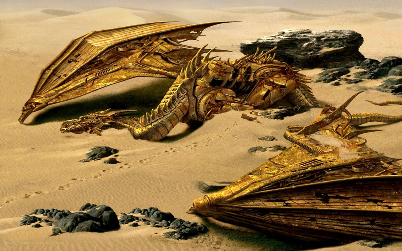 Golden dragon in desert