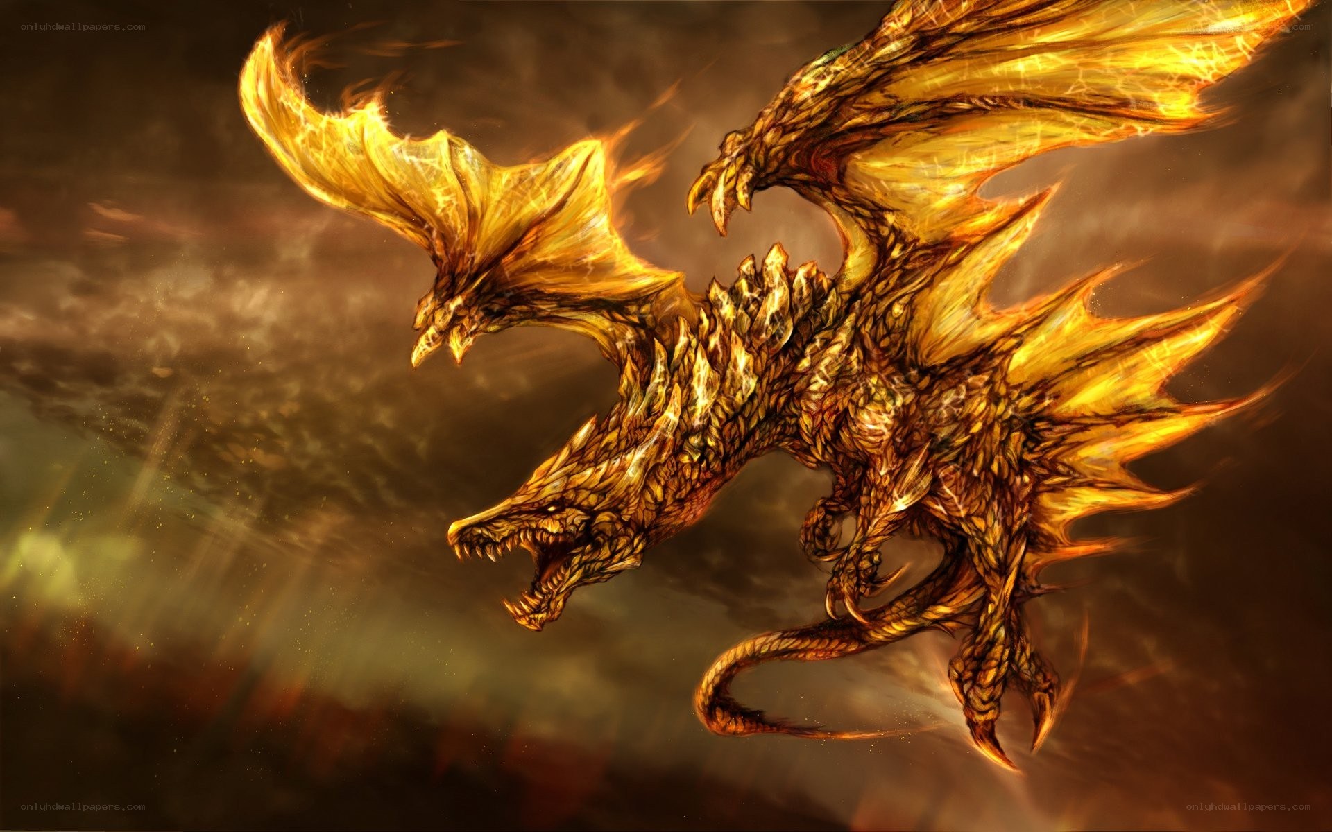 golden dragon in flight