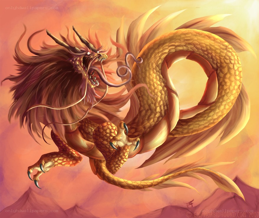 golden dragon in flight