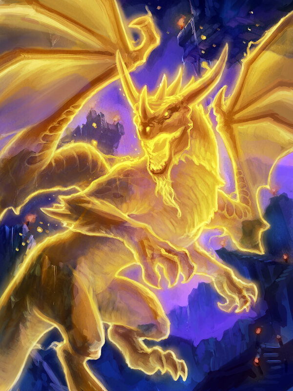 Golden Dragon in Flight — Gold, Dramatic, Night