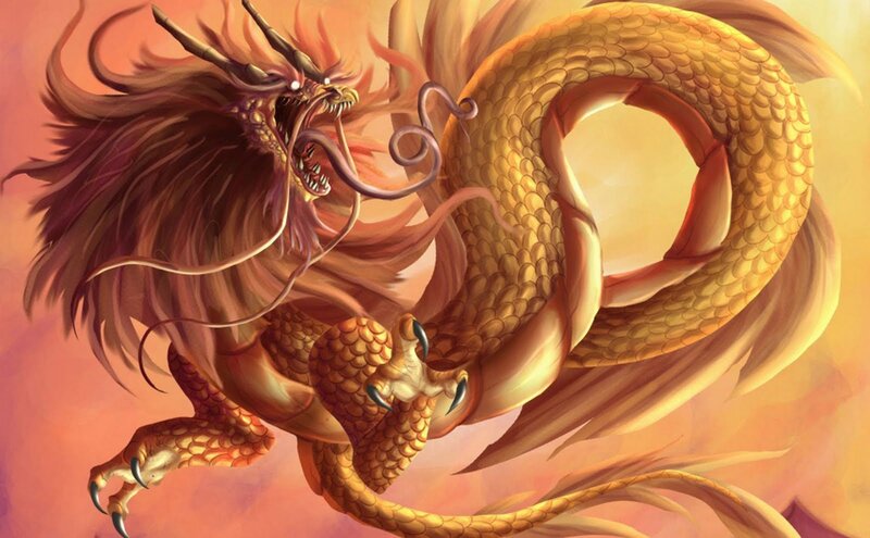 Golden Dragon in Flight — Gold, Dramatic, Sunset, Digital Art
