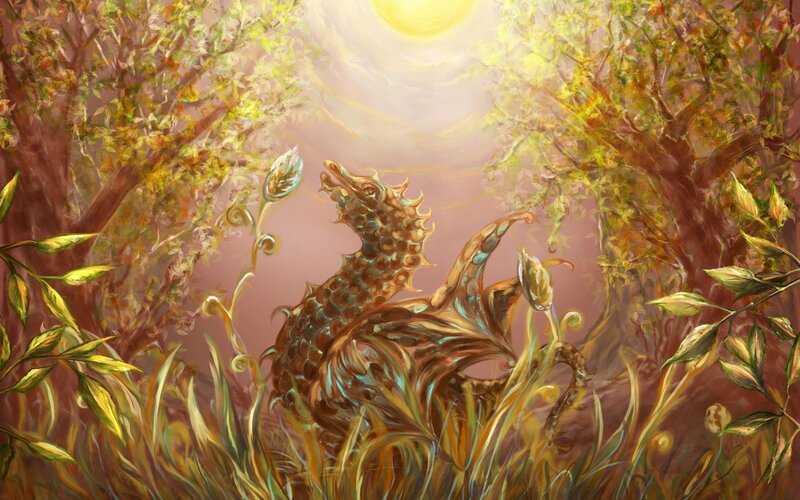 Golden Dragon in Forest