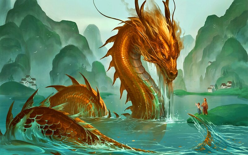Golden Dragon in Lake