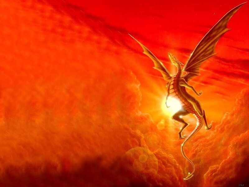 Golden Dragon in Sky