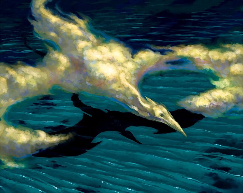 Golden Dragon in Water — Blue