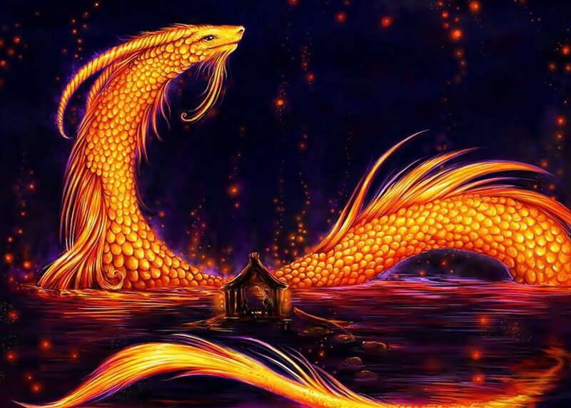 Golden Dragon in Water — Gold