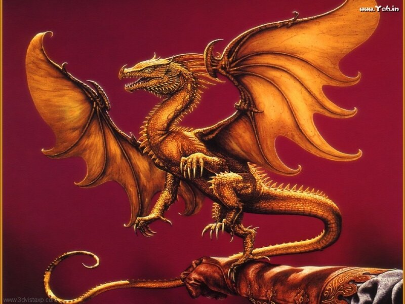Golden dragon on a hand