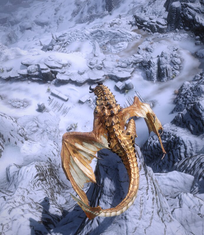 Golden Dragon on Mountain — Gold, Dramatic, Winter