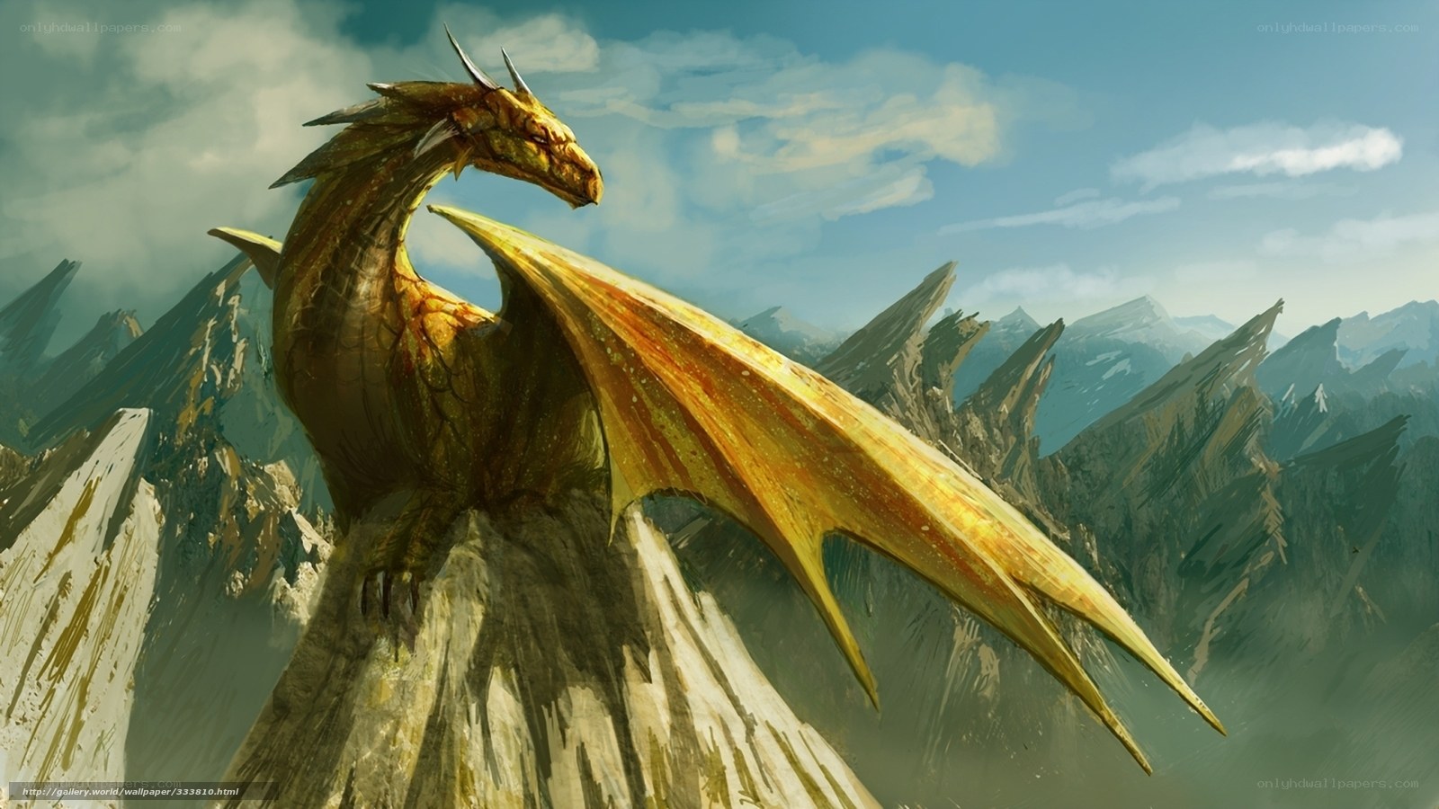 Golden dragon on mountain peak