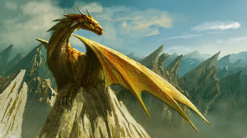 Golden Dragon on Mountain