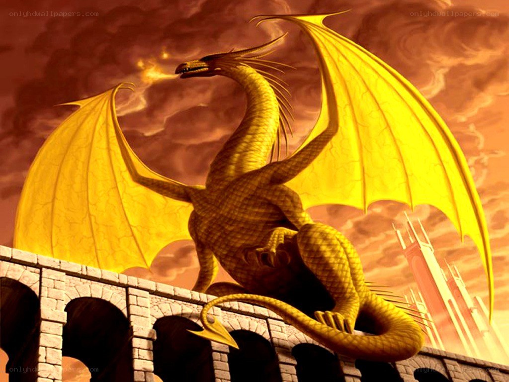 Golden dragon on stone bridge