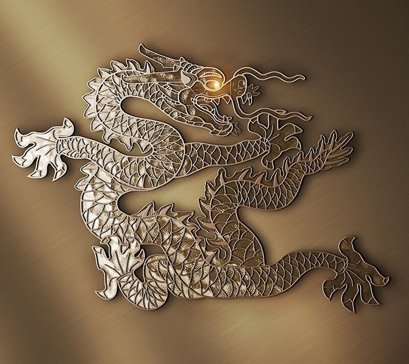 Golden Dragon Sculpture — Gold, Dramatic, 3d Render