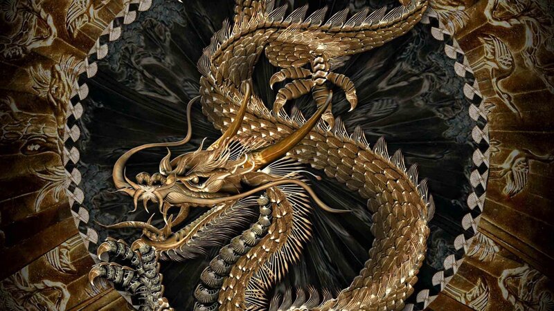 Golden Dragon Sculpture — Gold, Dramatic, Digital Art