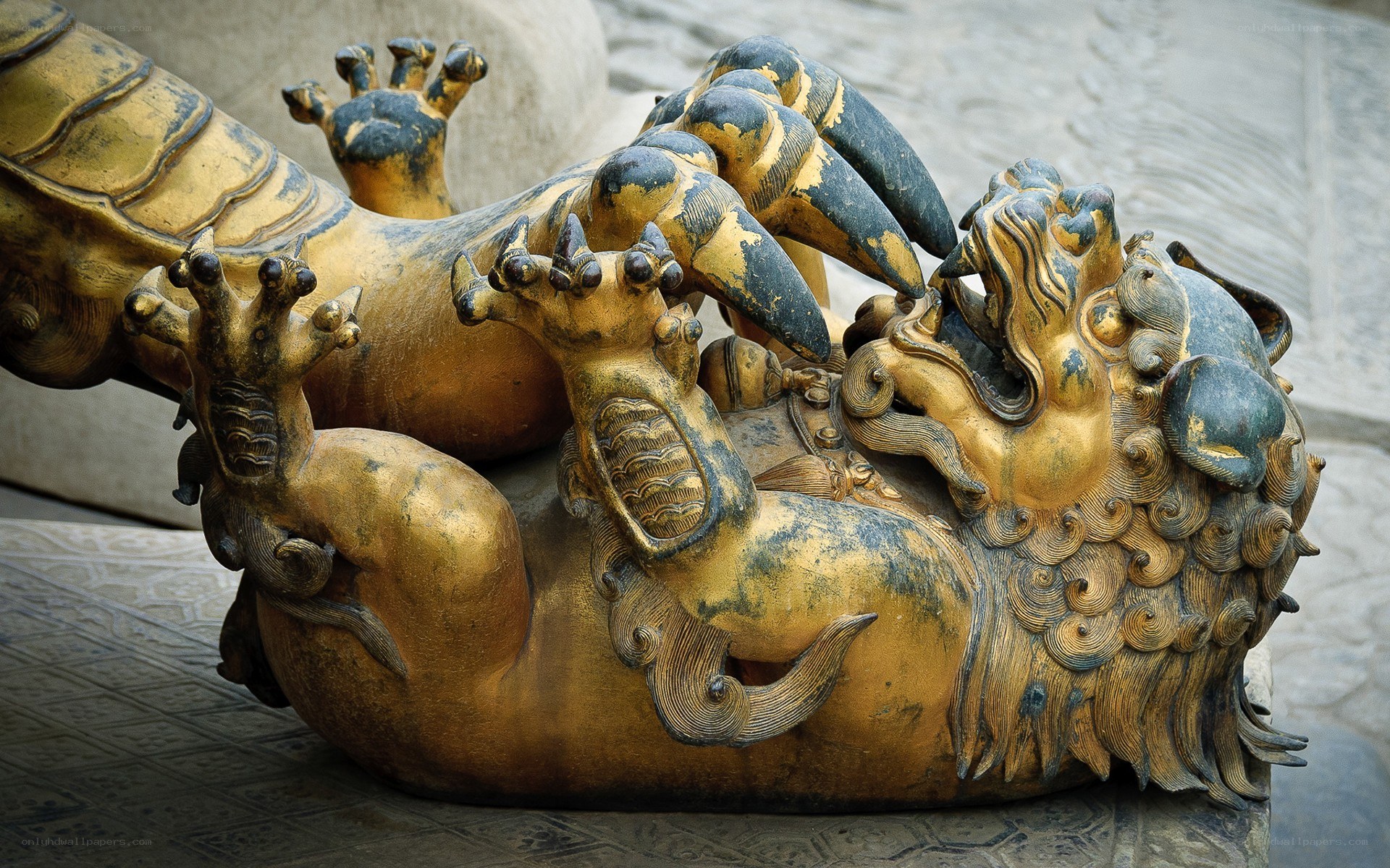 Golden dragon statue detail