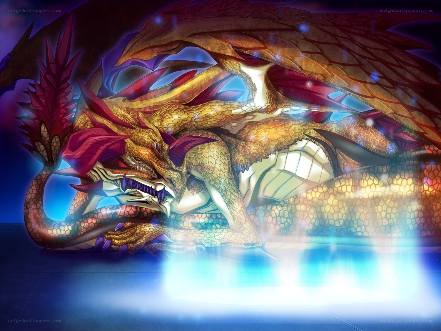 golden dragon with glowing wings