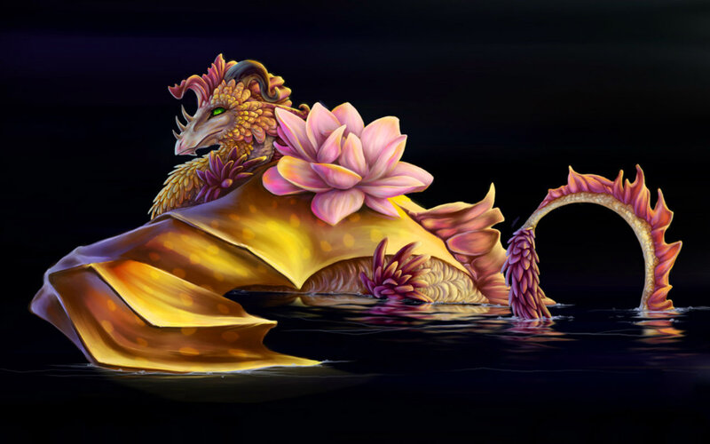 Golden Dragon with Lotus