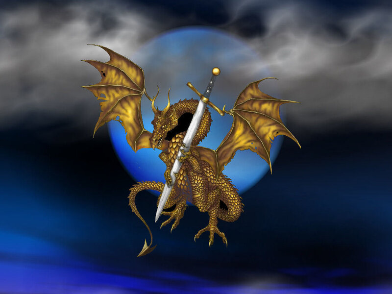 Golden dragon with sword