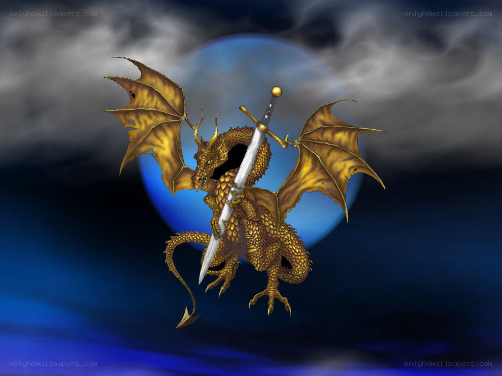 Golden dragon with sword