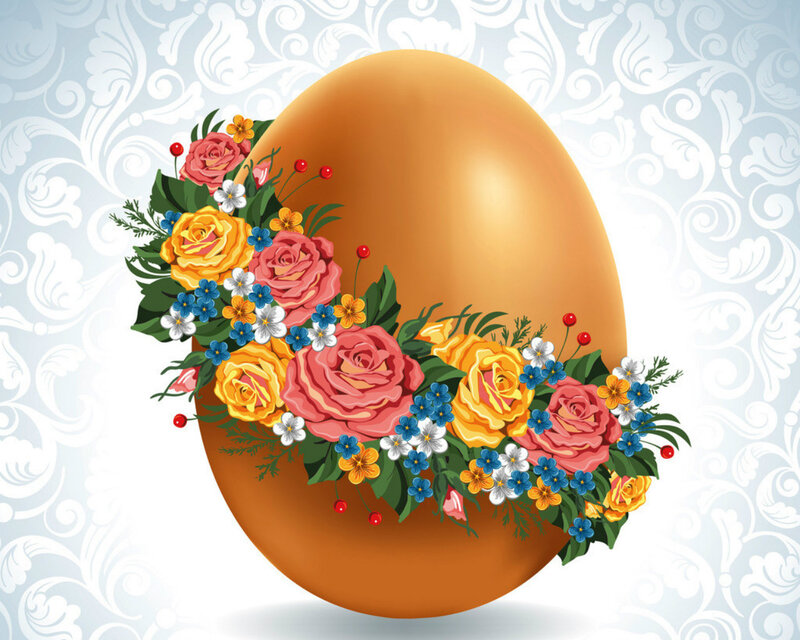 Golden Egg with Flowers