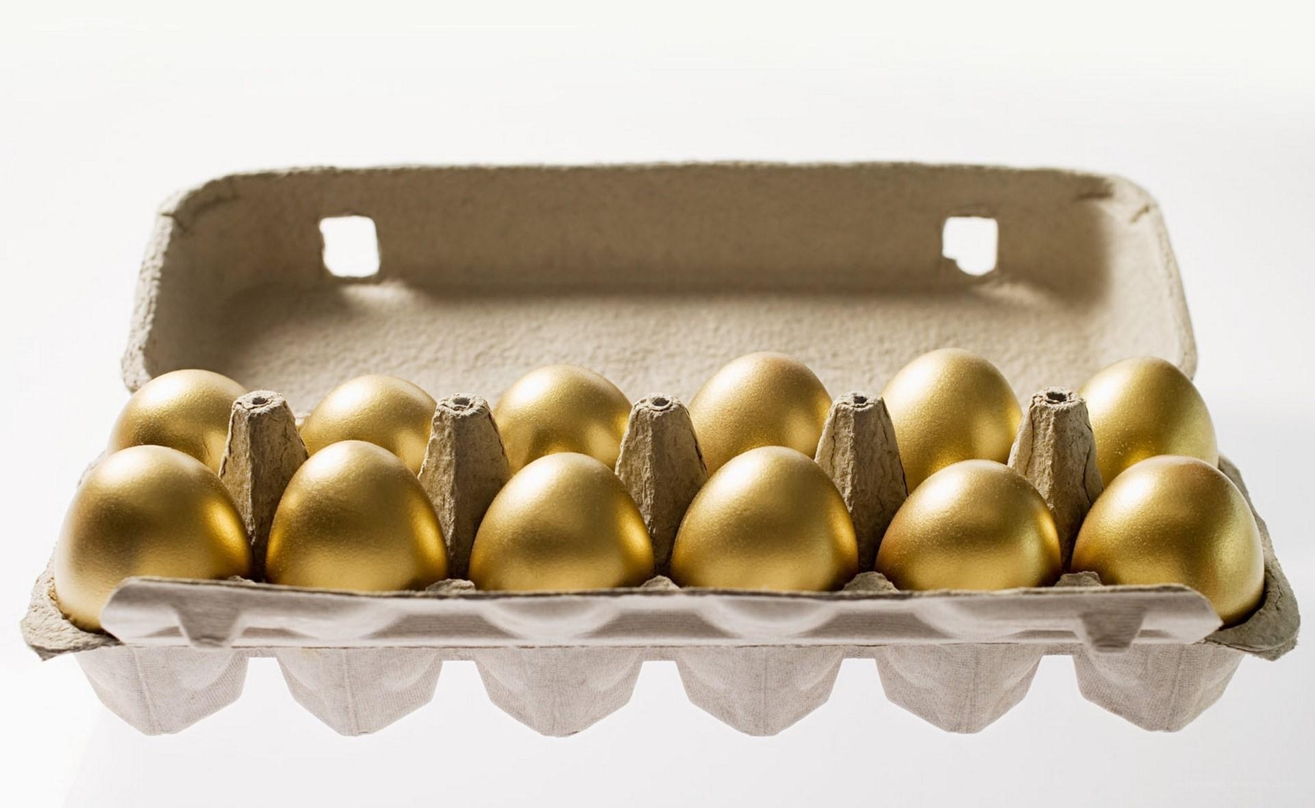 golden eggs in carton