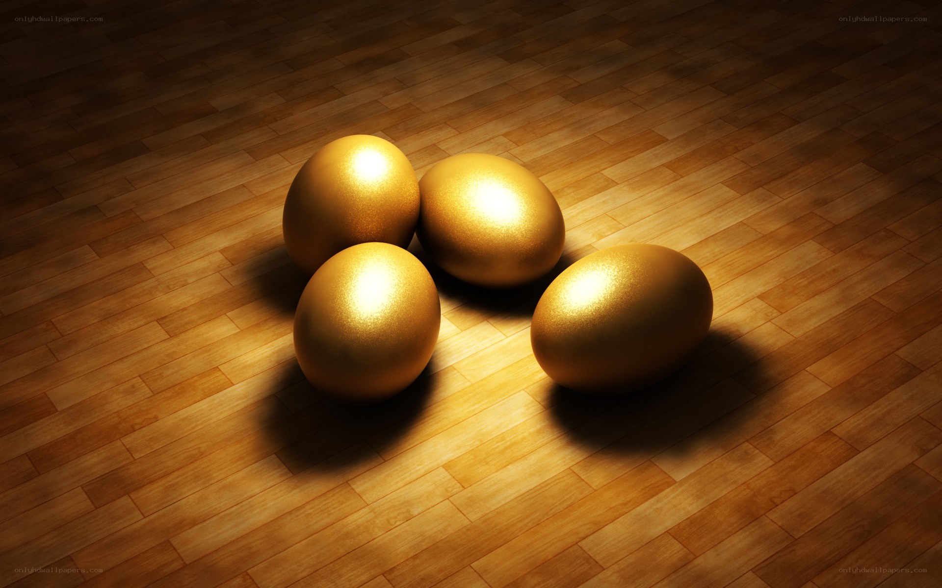 golden eggs on wooden floor