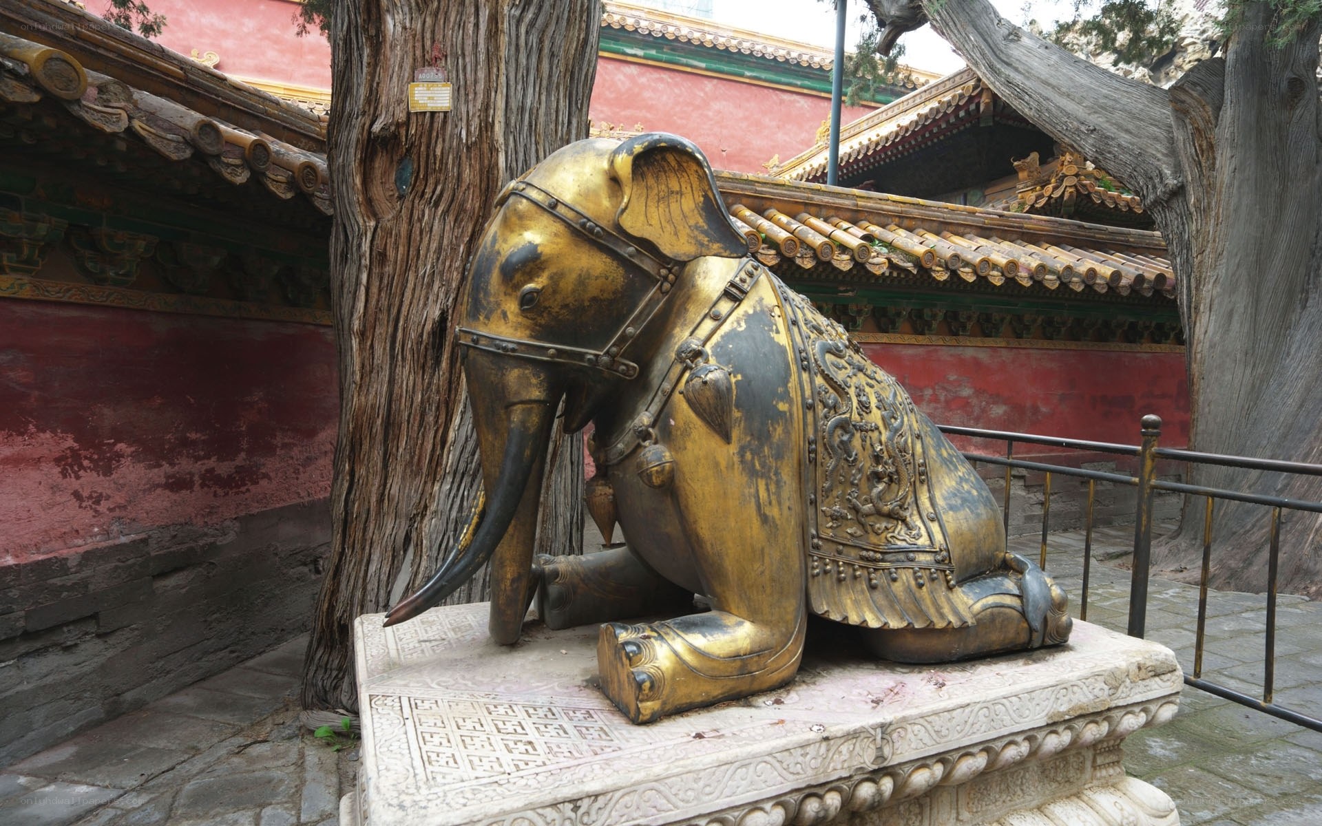 Golden elephant statue in temple