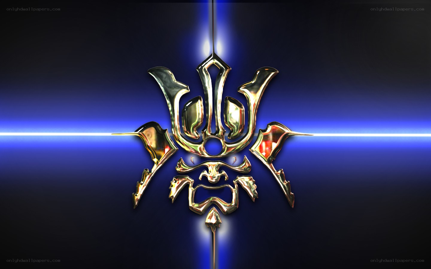 golden emblem on blue background