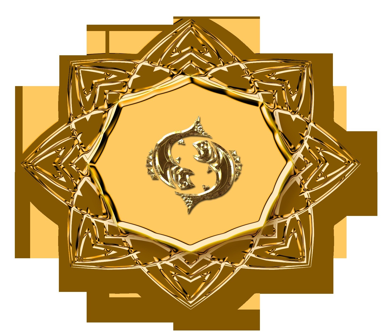 golden emblem with fish symbol