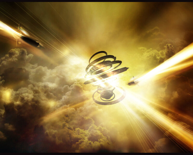 Golden energy vortex in clouds