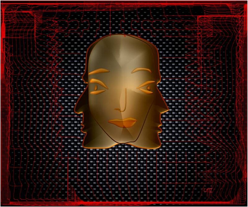 Golden Face Sculpture — Black