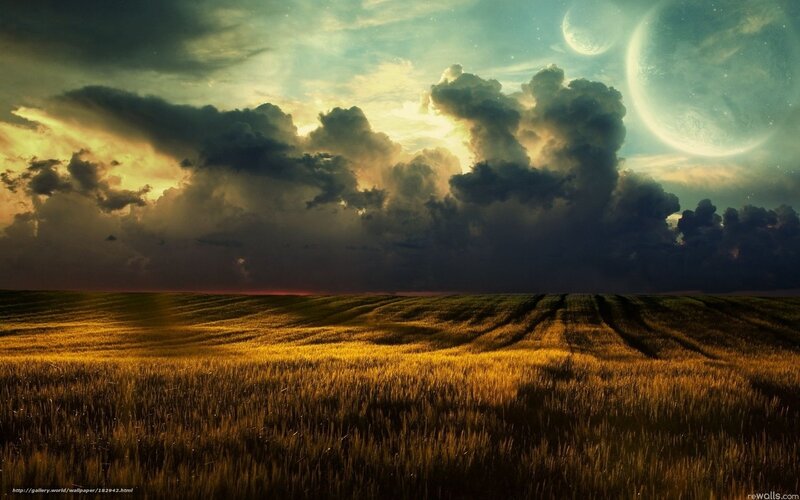 Golden Field under Alien Sky — Gold, Dramatic