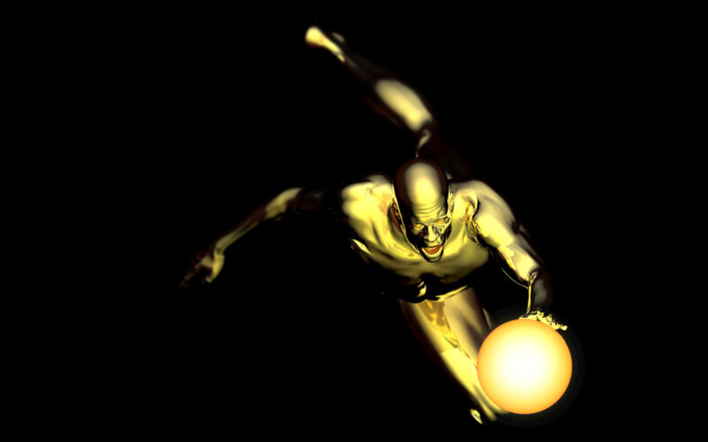 golden figure holding glowing orb