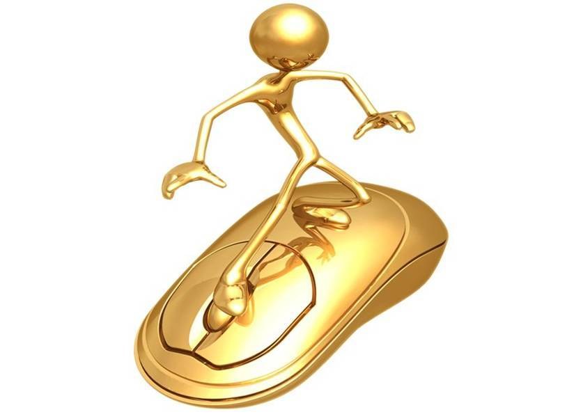 golden figure on computer mouse