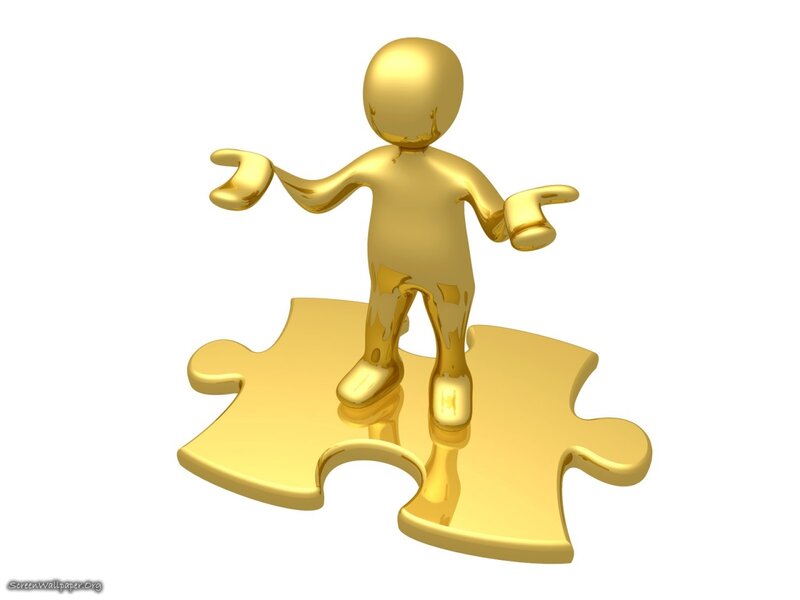 Golden figure on puzzle pieces