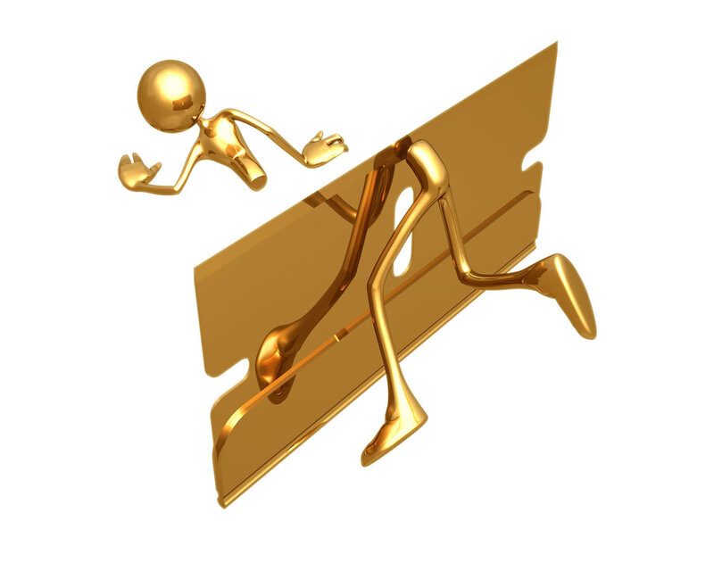 Golden figure on razor blade