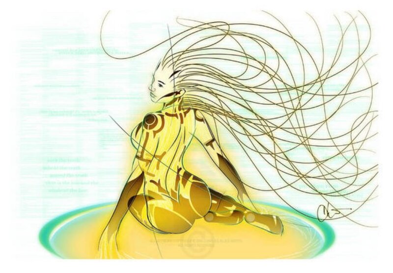 golden figure with flowing hair