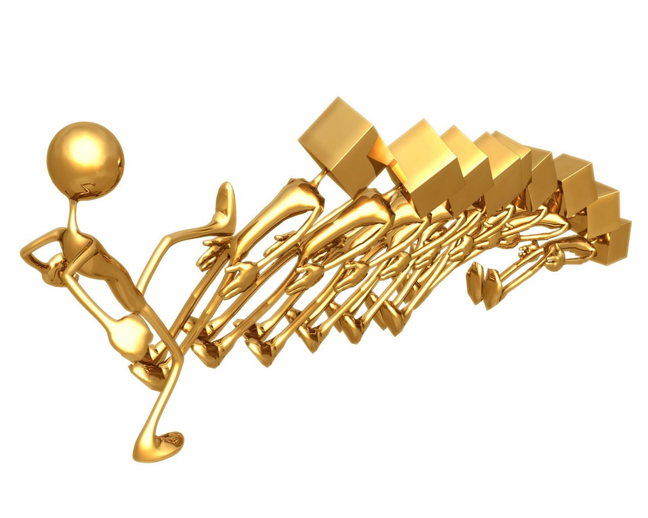 Golden figures in a line