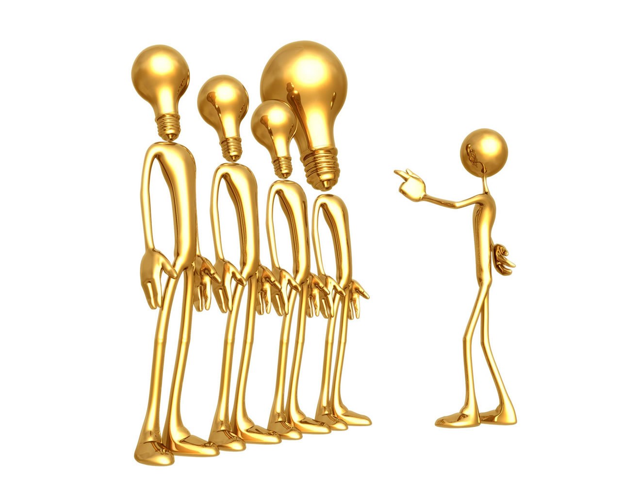 golden figures with lightbulb heads