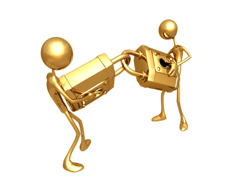 Golden figures with padlock