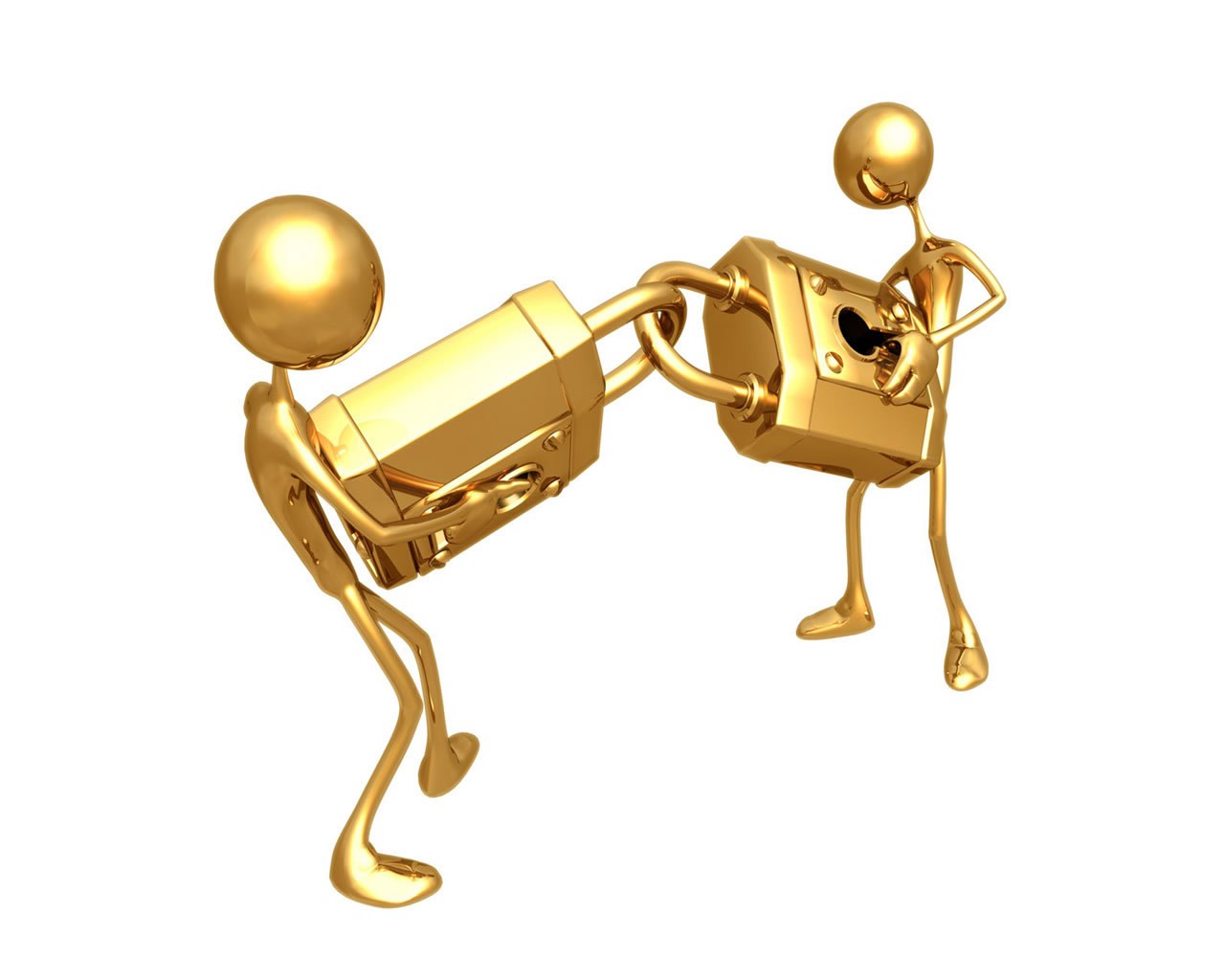 Golden figures with padlock