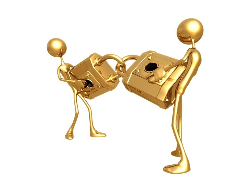 Golden figures with padlocks